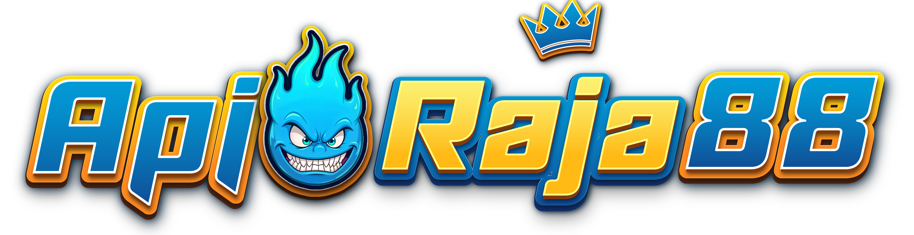 Logo resmi APIRAJA88 berwarna biru emas dengan ikon api dan mahkota